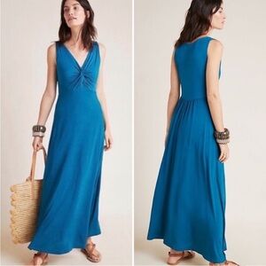 Anthropologie Maeve Camilla Teal Jersey Maxi Dress stretch knit turquoise     18